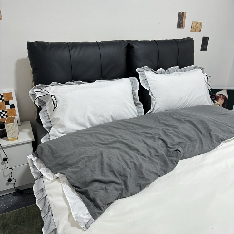 91家纺网 家纺一手货源 找家纺 春光里 2024新款蝴蝶结花边磨毛四件套 蝴蝶花边-米白