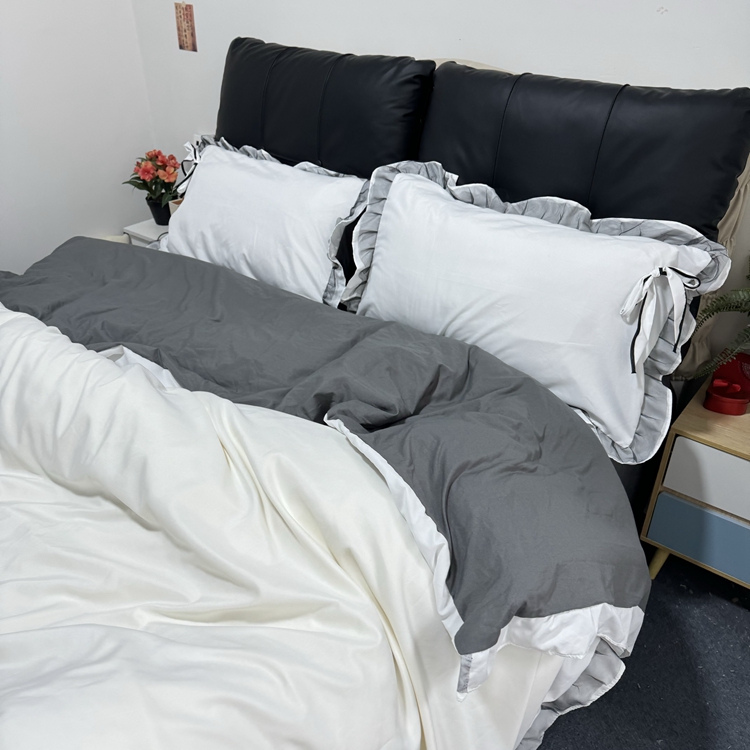 91家纺网 家纺一手货源 找家纺 春光里 2024新款蝴蝶结花边磨毛四件套 蝴蝶花边-米白