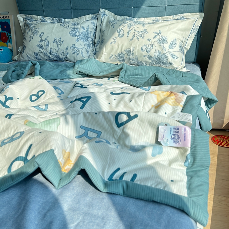 91家纺网 家纺一手货源 找家纺 星巴K家纺 2024新款小清新柔软泡泡棉夏凉被被子空调被夏被 字母恐龙