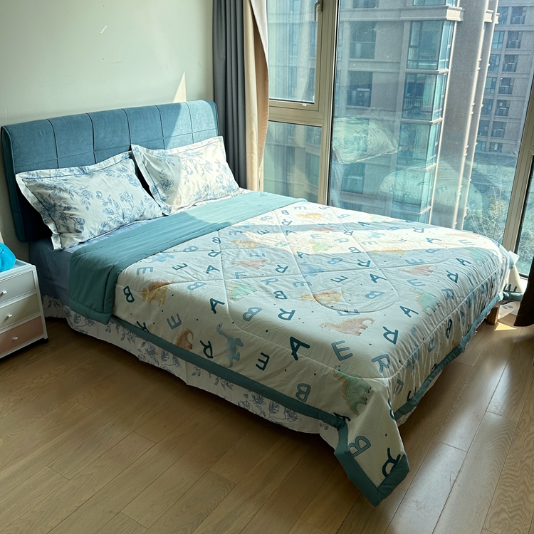 91家纺网 家纺一手货源 找家纺 星巴K家纺 2024新款小清新柔软泡泡棉夏凉被被子空调被夏被 字母恐龙