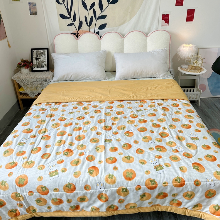 91家纺网 家纺一手货源 找家纺 星巴K家纺 2024新款小清新柔软泡泡棉夏凉被被子空调被夏被 甜柿