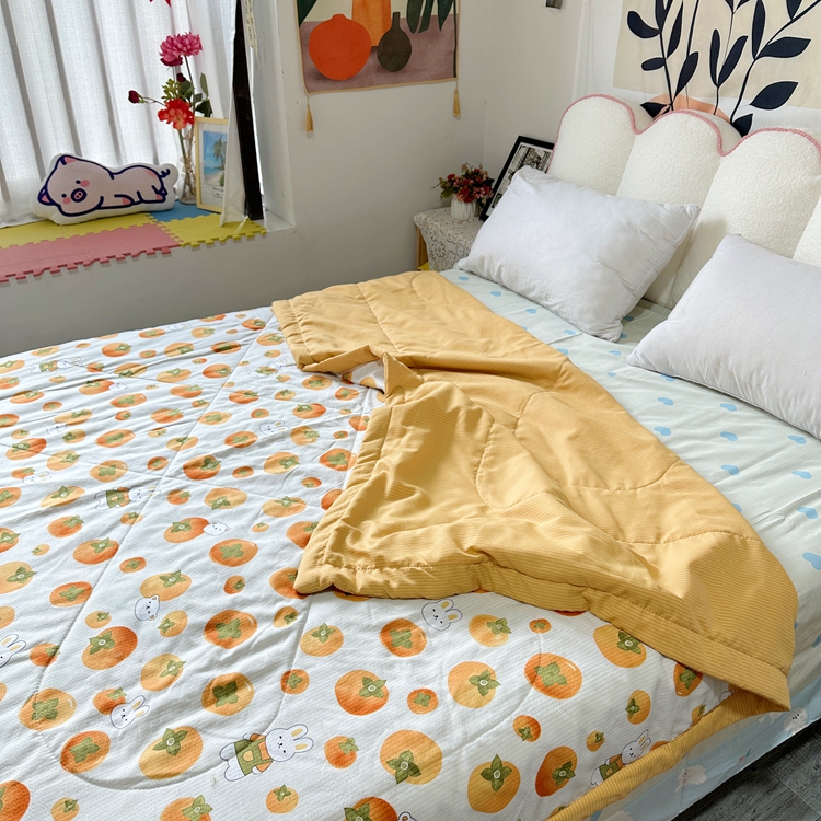 91家纺网 家纺一手货源 找家纺 星巴K家纺 2024新款小清新柔软泡泡棉夏凉被被子空调被夏被 甜柿