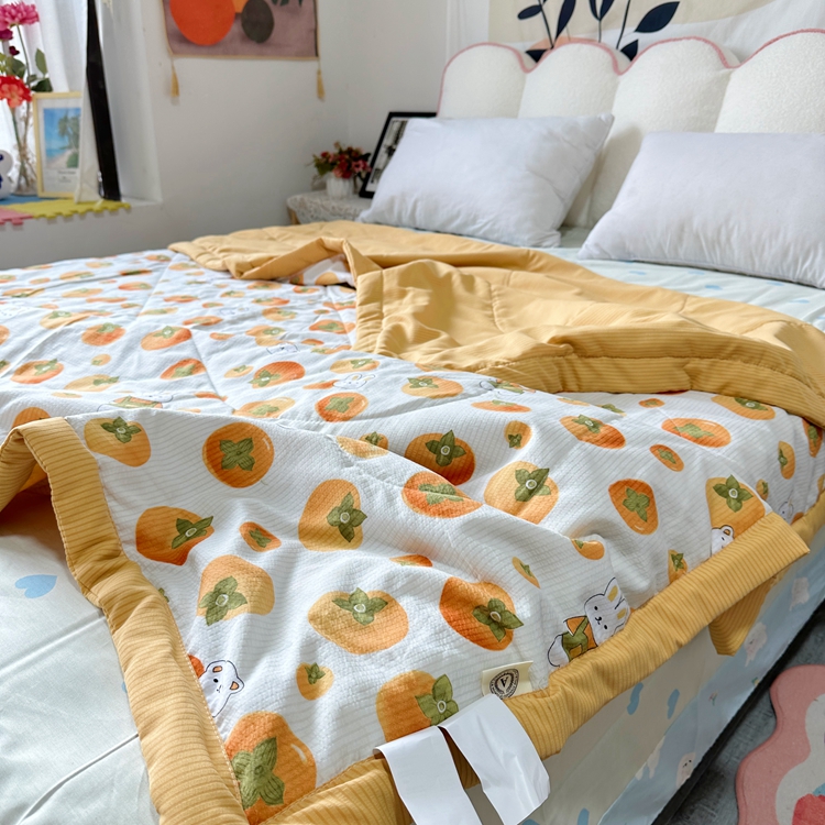 91家纺网 家纺一手货源 找家纺 星巴K家纺 2024新款小清新柔软泡泡棉夏凉被被子空调被夏被 甜柿