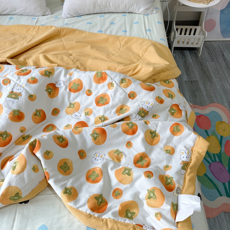 91家纺网 家纺一手货源 找家纺 星巴K家纺 2024新款小清新柔软泡泡棉夏凉被被子空调被夏被 甜柿