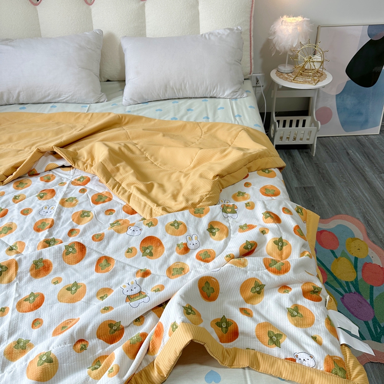 91家纺网 家纺一手货源 找家纺 星巴K家纺 2024新款小清新柔软泡泡棉夏凉被被子空调被夏被 甜柿