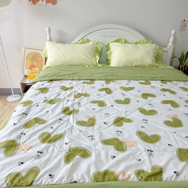 91家纺网 家纺一手货源 找家纺 星巴K家纺 2024新款小清新柔软泡泡棉夏凉被被子空调被夏被 心心相印