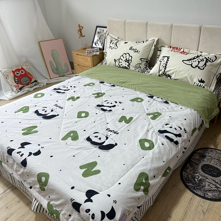 91家纺网 家纺一手货源 找家纺 星巴K家纺 2024新款小清新柔软泡泡棉夏凉被被子空调被夏被 熊猫