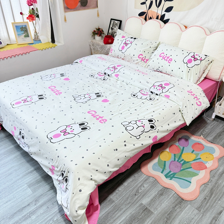 91家纺网 家纺一手货源 找家纺 慕晨 2024新款A类母婴级水洗云朵棉单被套床上用品卡通儿童宿舍 甜心小兔