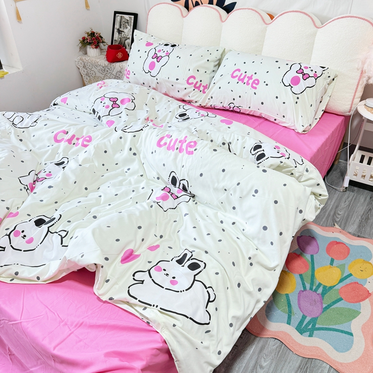 91家纺网 家纺一手货源 找家纺 慕晨 2024新款A类母婴级水洗云朵棉单被套床上用品卡通儿童宿舍 甜心小兔