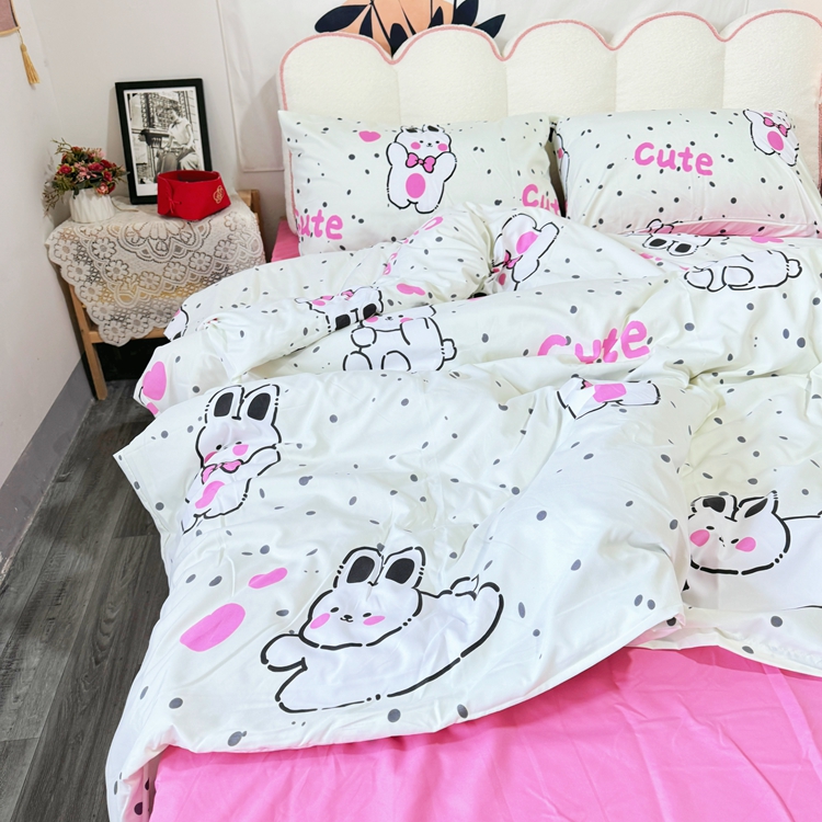 91家纺网 家纺一手货源 找家纺 慕晨 2024新款A类母婴级水洗云朵棉单被套床上用品卡通儿童宿舍 甜心小兔