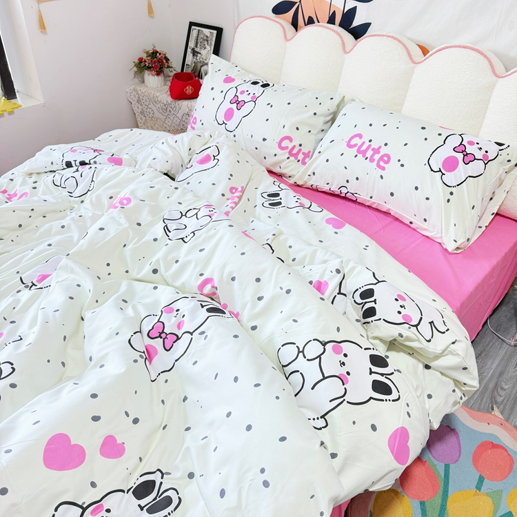 91家纺网 家纺一手货源 找家纺 慕晨 2024新款A类母婴级水洗云朵棉单被套床上用品卡通儿童宿舍 甜心小兔