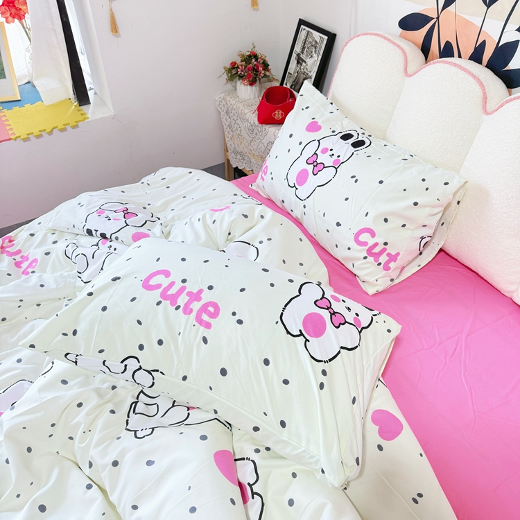 91家纺网 家纺一手货源 找家纺 慕晨 2024新款A类母婴级水洗云朵棉单被套床上用品卡通儿童宿舍 甜心小兔