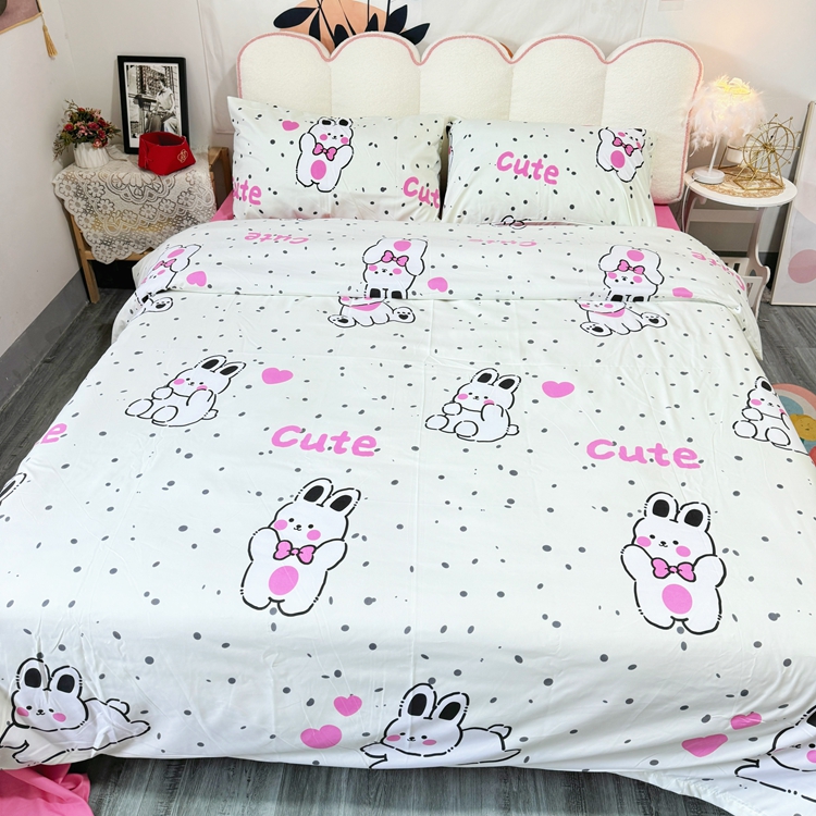 91家纺网 家纺一手货源 找家纺 慕晨 2024新款A类母婴级水洗云朵棉单被套床上用品卡通儿童宿舍 甜心小兔