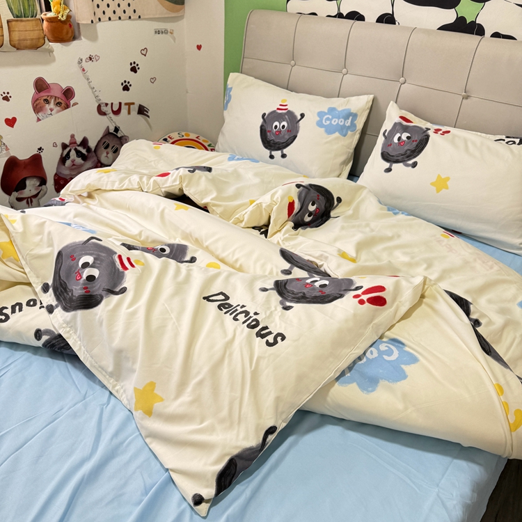 91家纺网 家纺一手货源 找家纺 （总）慕晨 【买家秀+V】2024新款小清新超柔高克重水洗云朵棉皱皱泡泡棉床上用品四件套学生宿舍三件套被套