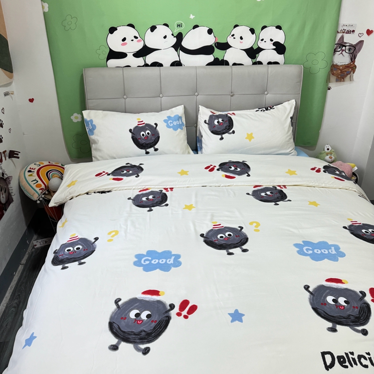 91家纺网 家纺一手货源 找家纺 （总）慕晨 【买家秀+V】2024新款小清新超柔高克重水洗云朵棉皱皱泡泡棉床上用品四件套学生宿舍三件套被套