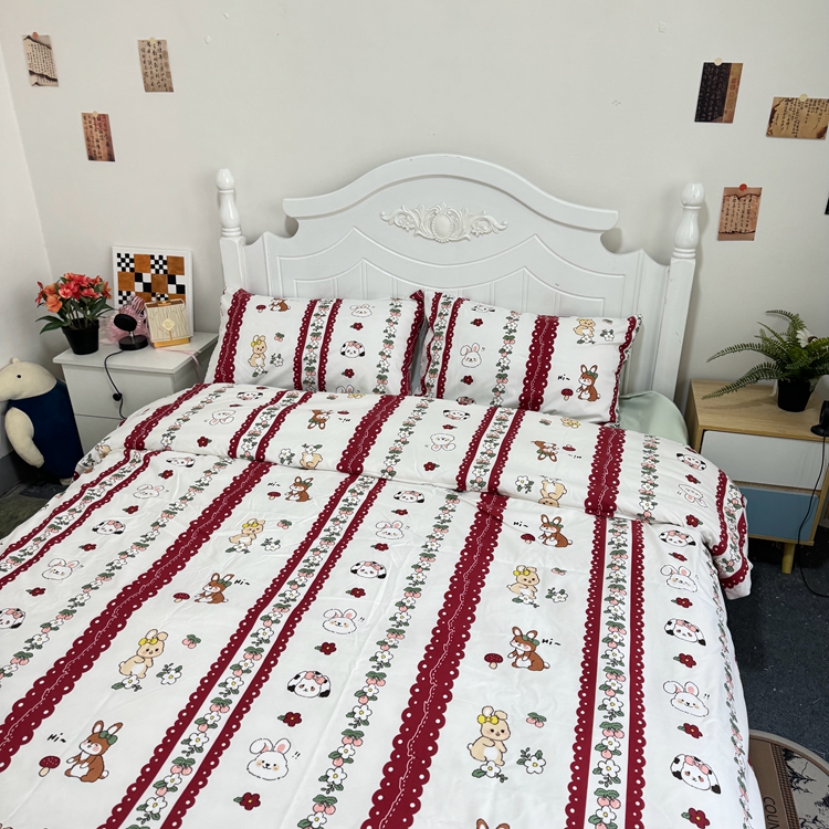 91家纺网 家纺一手货源 找家纺 慕晨 2024新款A类母婴级水洗云朵棉单被套床上用品卡通儿童宿舍 花朵小兔