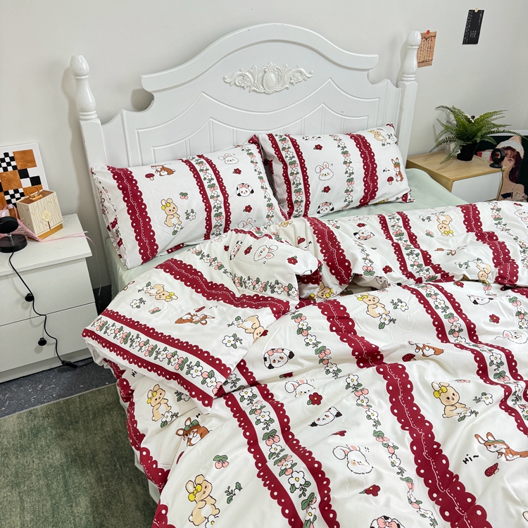 91家纺网 家纺一手货源 找家纺 慕晨 2024新款A类母婴级水洗云朵棉单被套床上用品卡通儿童宿舍 花朵小兔