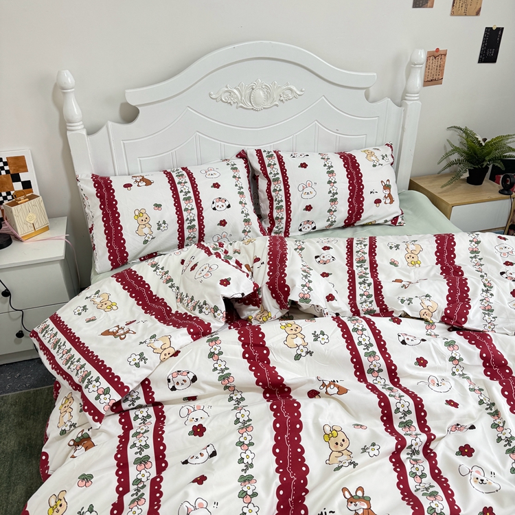 91家纺网 家纺一手货源 找家纺 慕晨 2024新款A类母婴级水洗云朵棉单被套床上用品卡通儿童宿舍 花朵小兔