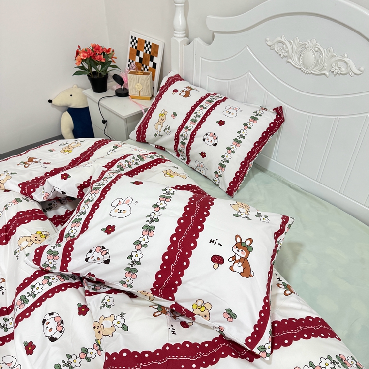 91家纺网 家纺一手货源 找家纺 慕晨 2024新款A类母婴级水洗云朵棉单被套床上用品卡通儿童宿舍 花朵小兔