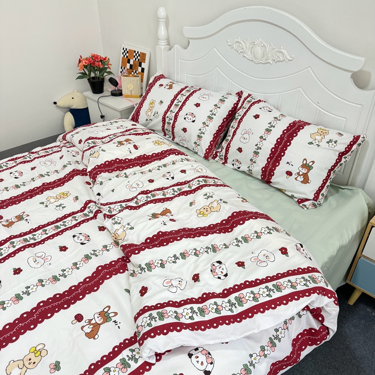91家纺网 家纺一手货源 找家纺 慕晨 2024新款A类母婴级水洗云朵棉单被套床上用品卡通儿童宿舍 花朵小兔