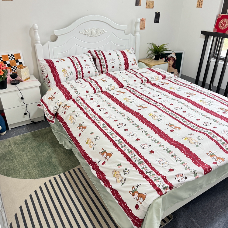 91家纺网 家纺一手货源 找家纺 慕晨 2024新款A类母婴级水洗云朵棉单被套床上用品卡通儿童宿舍 花朵小兔