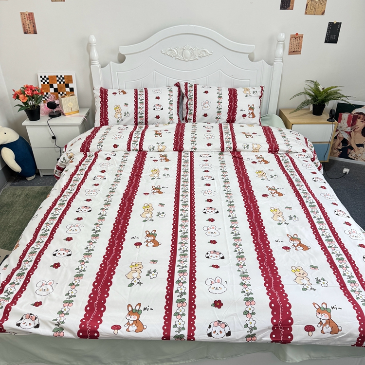 91家纺网 家纺一手货源 找家纺 慕晨 2024新款A类母婴级水洗云朵棉单被套床上用品卡通儿童宿舍 花朵小兔