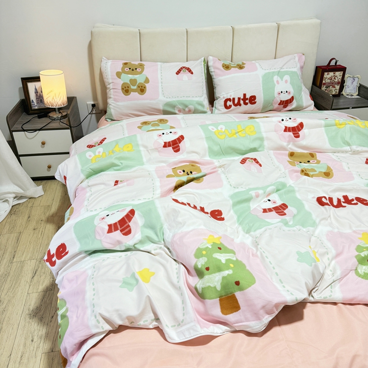 91家纺网 家纺一手货源 找家纺 慕晨 2024新款A类母婴级水洗云朵棉单被套床上用品卡通儿童宿舍 圣诞小伙伴