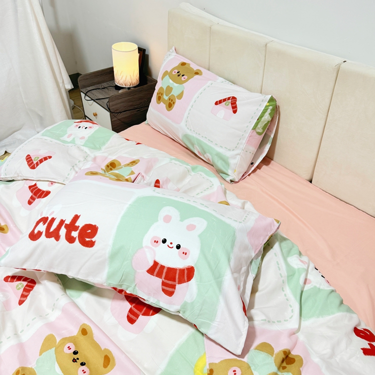 91家纺网 家纺一手货源 找家纺 慕晨 2024新款A类母婴级水洗云朵棉单被套床上用品卡通儿童宿舍 圣诞小伙伴