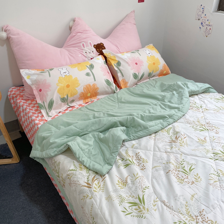 91家纺网 家纺一手货源 找家纺 星巴K 2023新款洛卡棉美棉印花夏被亲肤手包边夏被 香草