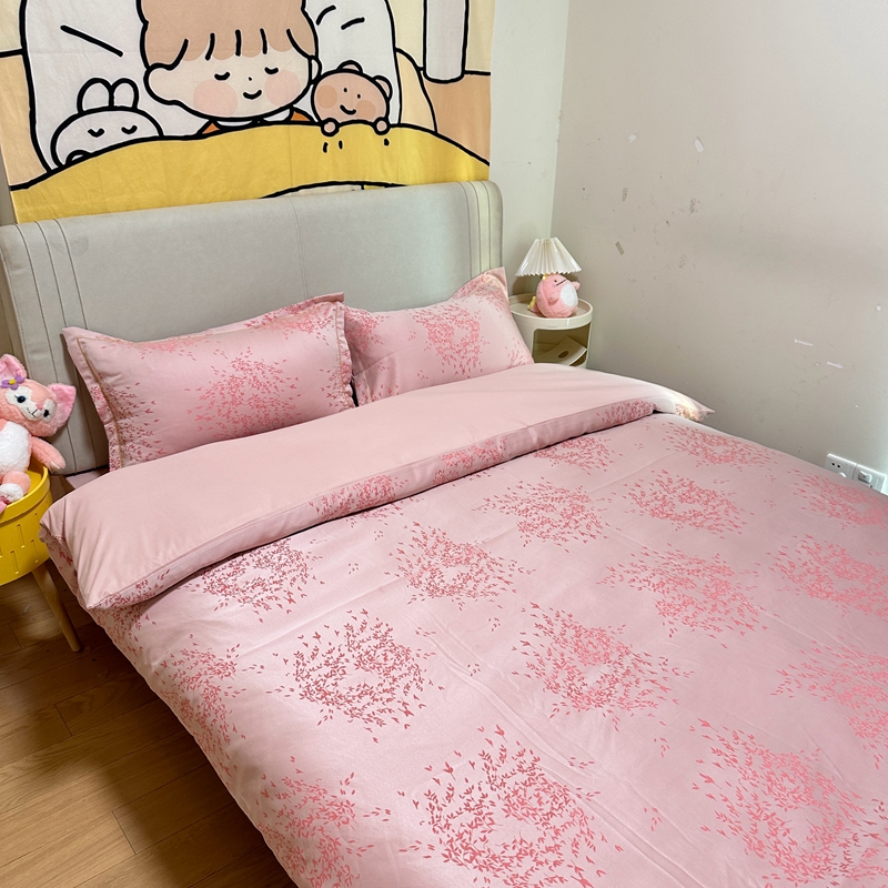 91家纺网 家纺一手货源 找家纺 潮邦创意家居 2025新款阳离子提花天丝棉四件套-金枝玉叶（可配礼盒） 琳娜粉