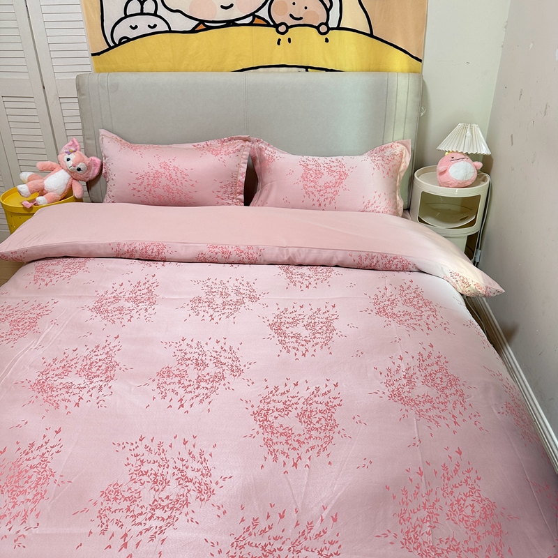 91家纺网 家纺一手货源 找家纺 潮邦创意家居 2025新款阳离子提花天丝棉四件套-金枝玉叶（可配礼盒） 琳娜粉