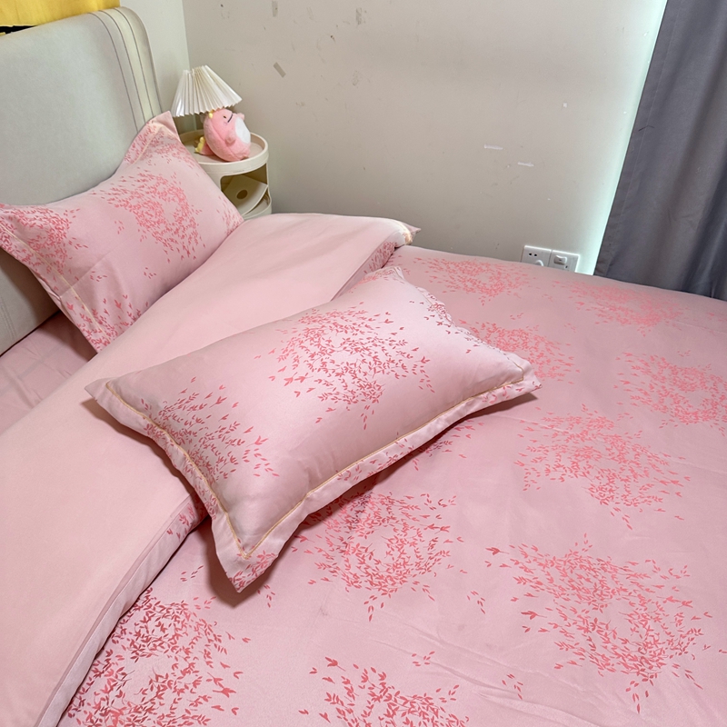 91家纺网 家纺一手货源 找家纺 潮邦创意家居 2025新款阳离子提花天丝棉四件套-金枝玉叶（可配礼盒） 琳娜粉