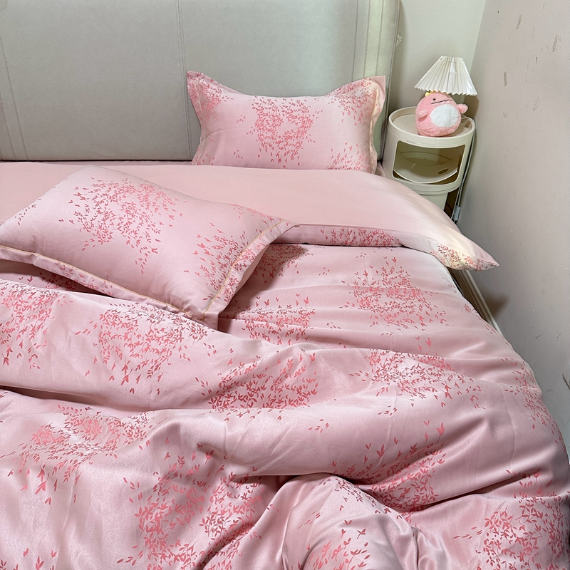 91家纺网 家纺一手货源 找家纺 潮邦创意家居 2025新款阳离子提花天丝棉四件套-金枝玉叶（可配礼盒） 琳娜粉