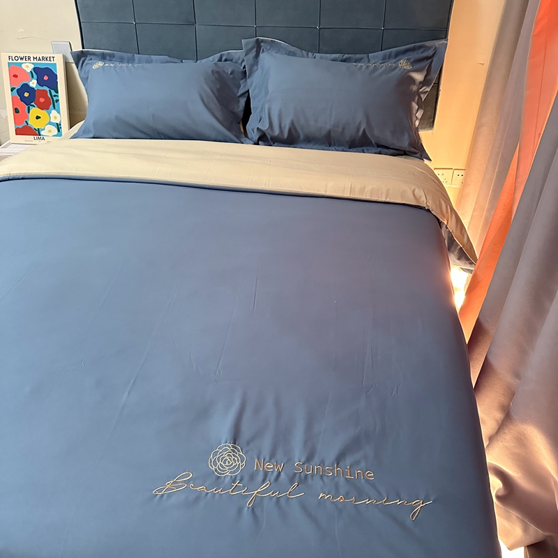 91家纺网 家纺一手货源 找家纺 （总）N先生 2024新款轻奢风水洗磨毛刺绣四件套-如梦系列