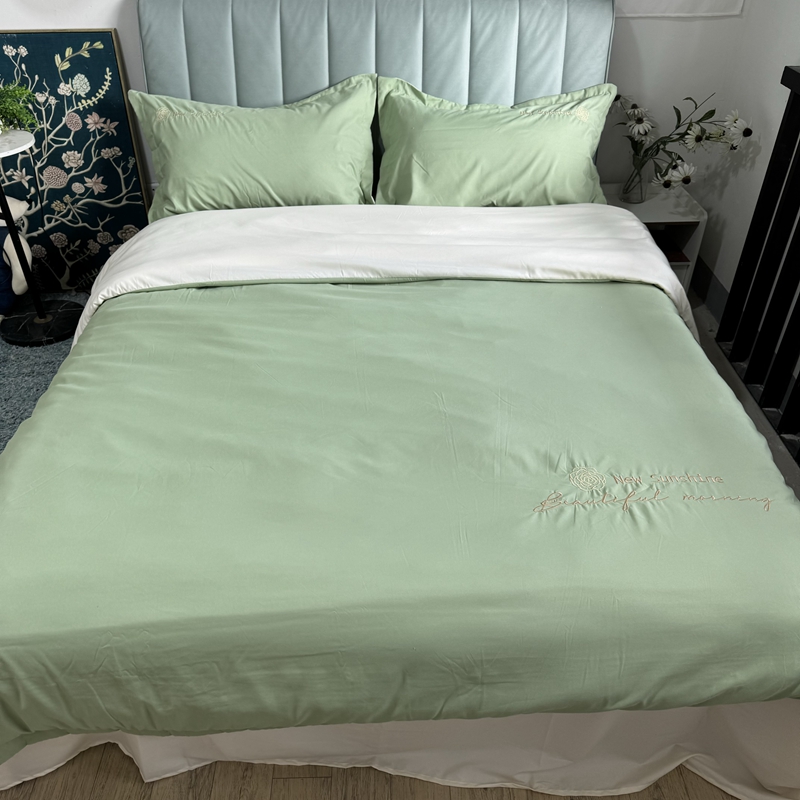 91家纺网 家纺一手货源 找家纺 N先生 2024新款轻奢风水洗磨毛刺绣四件套-如梦系列 如梦-绿