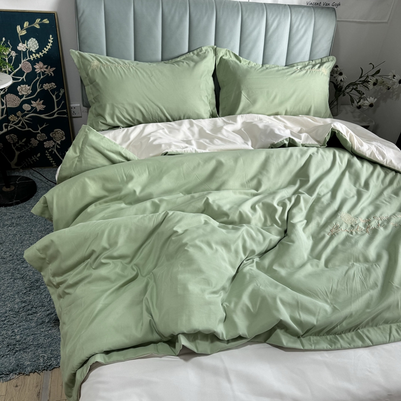 91家纺网 家纺一手货源 找家纺 N先生 2024新款轻奢风水洗磨毛刺绣四件套-如梦系列 如梦-绿