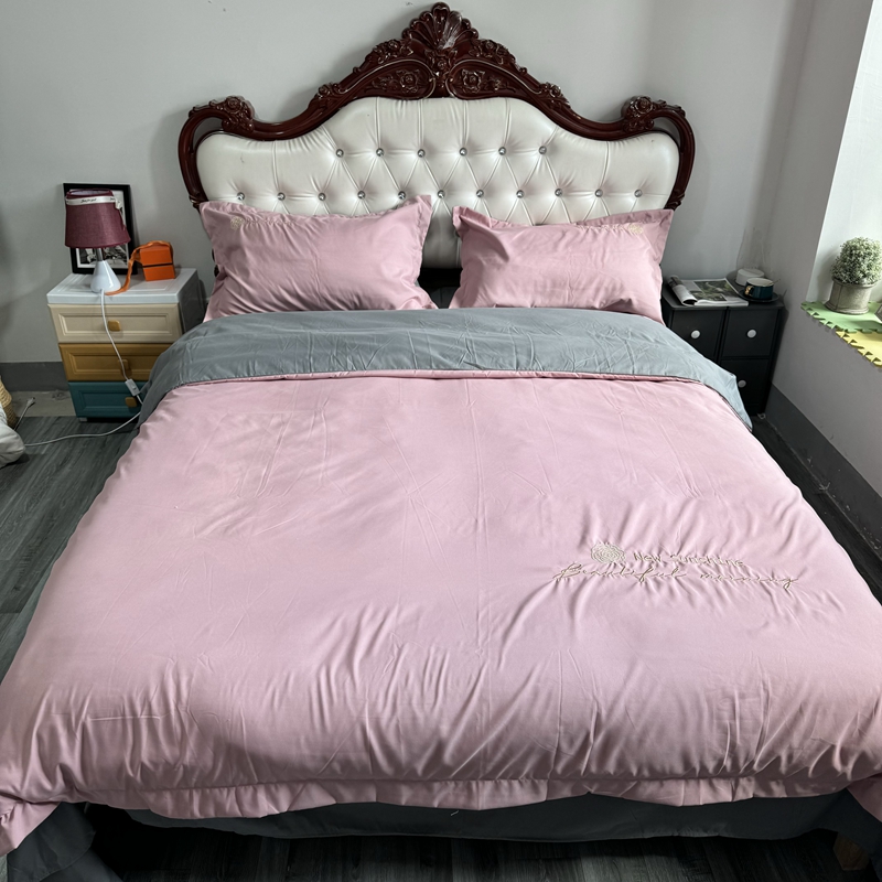 91家纺网 家纺一手货源 找家纺 N先生 2024新款轻奢风水洗磨毛刺绣四件套-如梦系列 如梦-豆沙