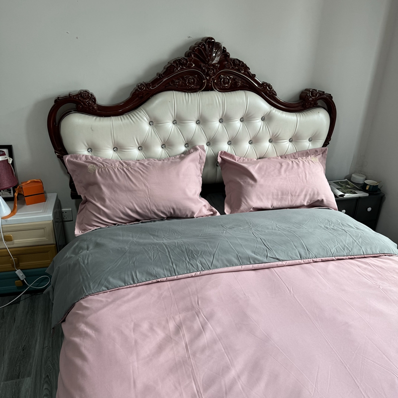 91家纺网 家纺一手货源 找家纺 N先生 2024新款轻奢风水洗磨毛刺绣四件套-如梦系列 如梦-豆沙