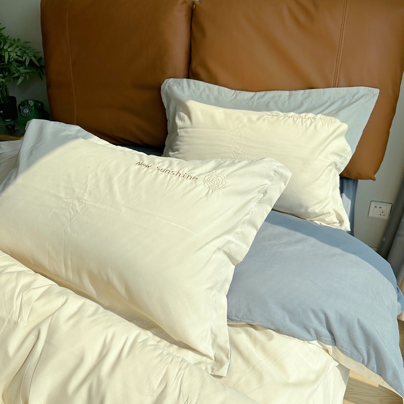 91家纺网 家纺一手货源 找家纺 N先生 2024新款轻奢风水洗磨毛刺绣四件套-如梦系列 如梦-奶白