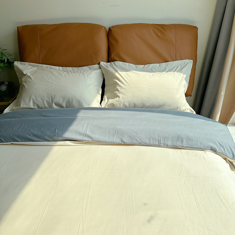 91家纺网 家纺一手货源 找家纺 N先生 2024新款轻奢风水洗磨毛刺绣四件套-如梦系列 如梦-奶白