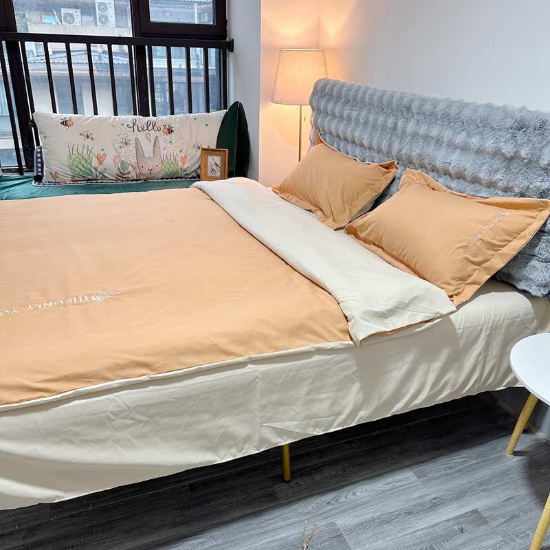 91家纺网 家纺一手货源 找家纺 N先生 2024新款轻奢风水洗磨毛刺绣四件套-如梦系列 如梦-橘