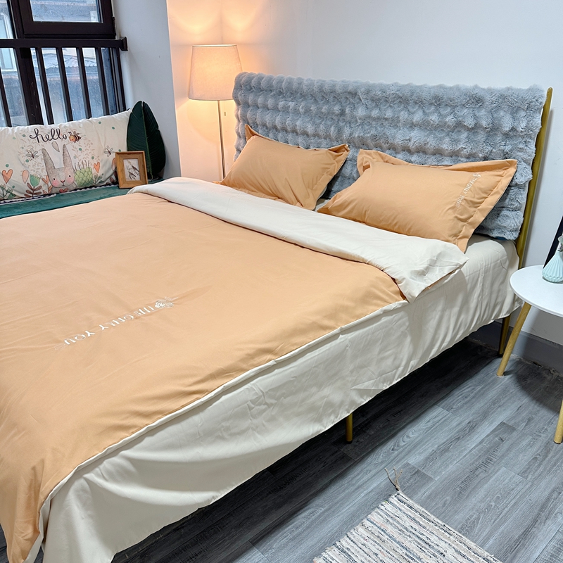 91家纺网 家纺一手货源 找家纺 N先生 2024新款轻奢风水洗磨毛刺绣四件套-如梦系列 如梦-橘