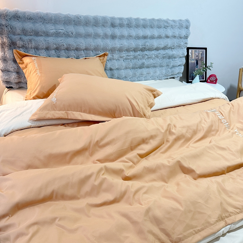 91家纺网 家纺一手货源 找家纺 N先生 2024新款轻奢风水洗磨毛刺绣四件套-如梦系列 如梦-橘