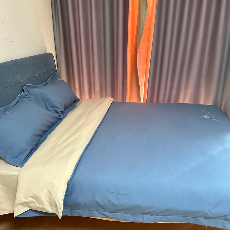 91家纺网 家纺一手货源 找家纺 N先生 2024新款轻奢风水洗磨毛刺绣四件套-如梦系列 如梦-蓝