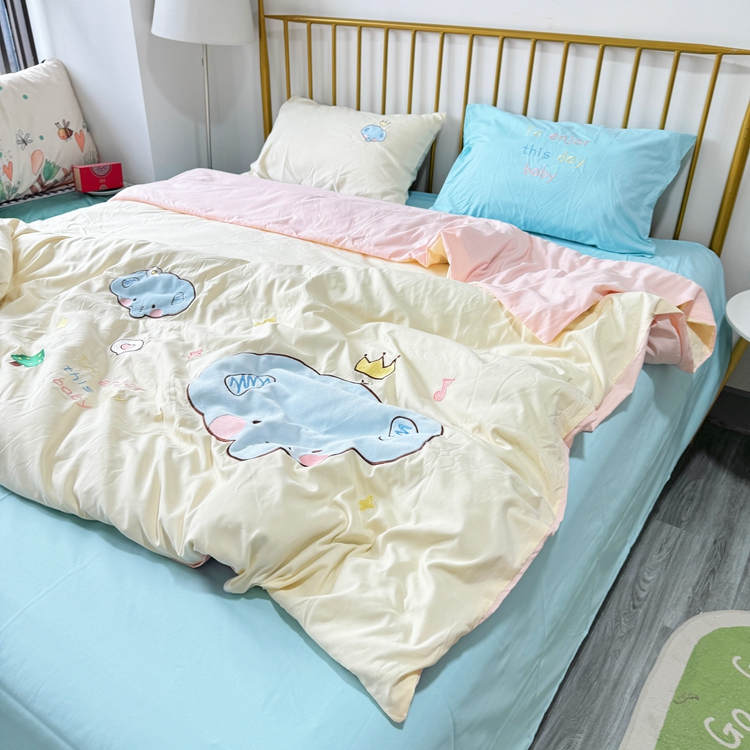 91家纺网 家纺一手货源 找家纺 我心家纺 2024新款水洗棉贴布绣四件套-小象 小象-米黄