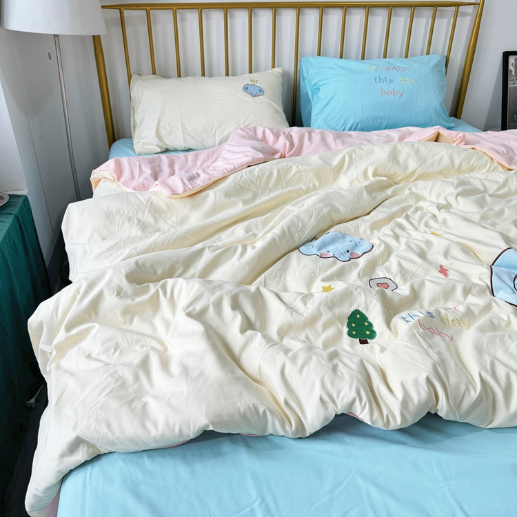 91家纺网 家纺一手货源 找家纺 我心家纺 2024新款水洗棉贴布绣四件套-小象 小象-米黄