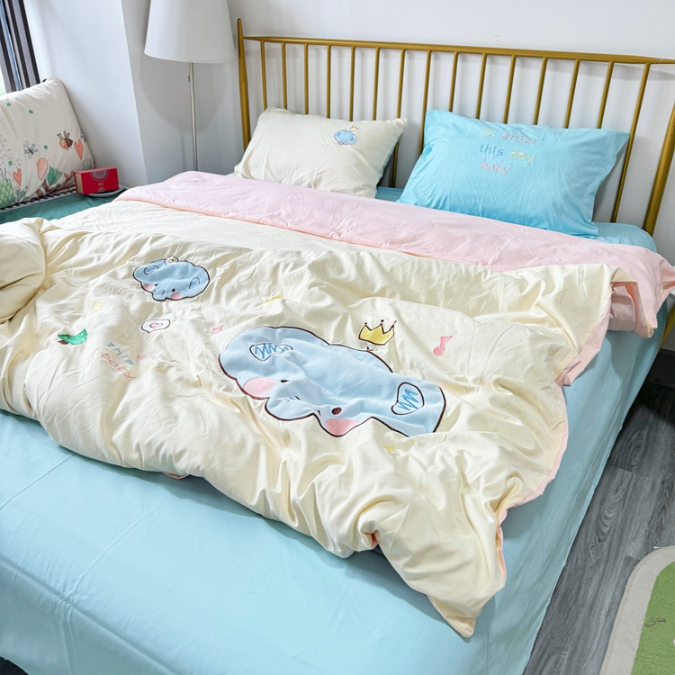 91家纺网 家纺一手货源 找家纺 我心家纺 2024新款水洗棉贴布绣四件套-小象 小象-米黄