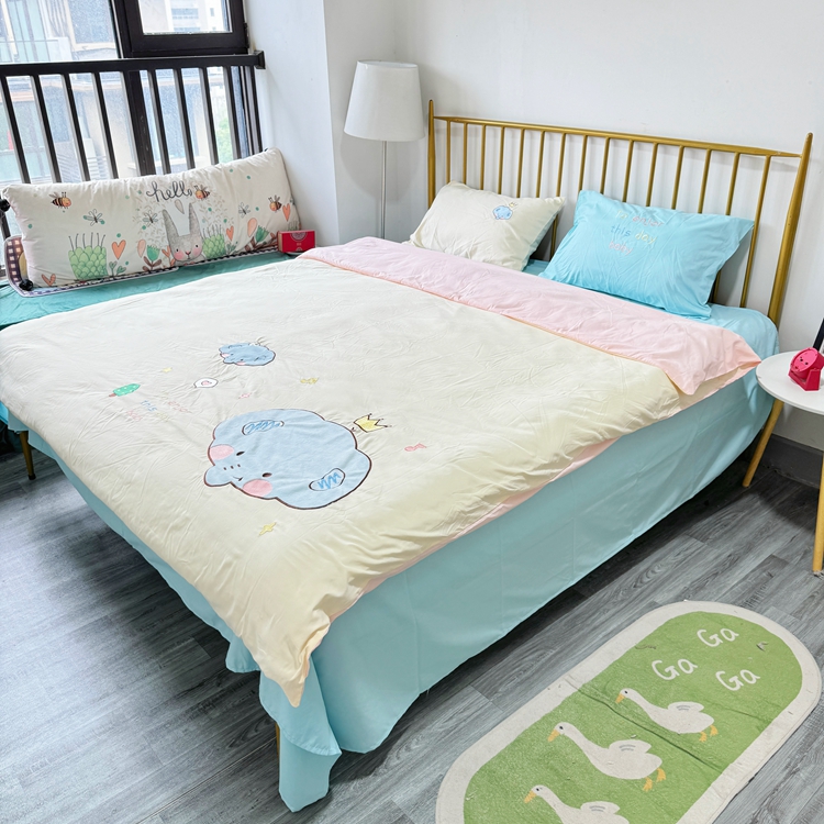 91家纺网 家纺一手货源 找家纺 我心家纺 2024新款水洗棉贴布绣四件套-小象 小象-米黄