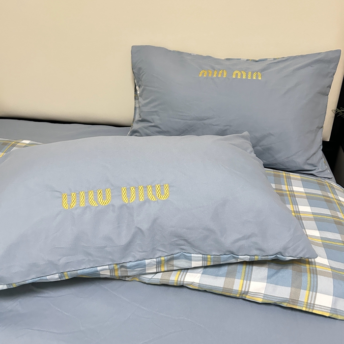 91家纺网 家纺一手货源 找家纺 富宁家纺 2025新款青春格子纯色双拼学生宿舍三件套四件套 蓝色