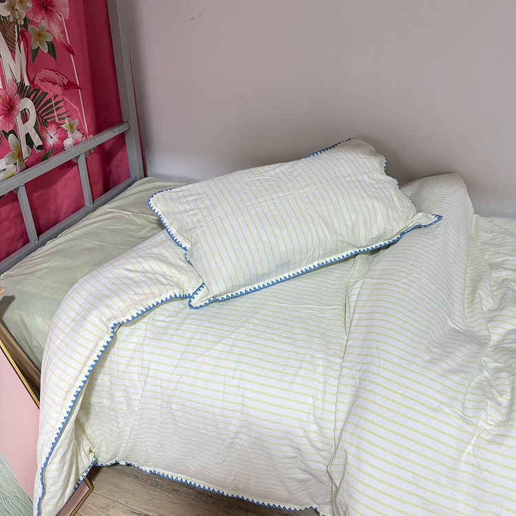 91家纺网 家纺一手货源 找家纺 （总）莱茵家居 2024新款A类全棉色织水洗棉贝壳边三件套